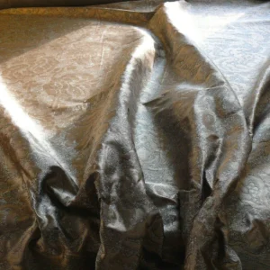 P1180322 by yard 100% Silk Jacquard Papercut Pomegranate Flower "december" Silver Mid Century Strie