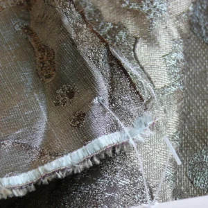 P1180325 by yard 100% Silk Jacquard Papercut Pomegranate Flower "december" Silver Mid Century Strie