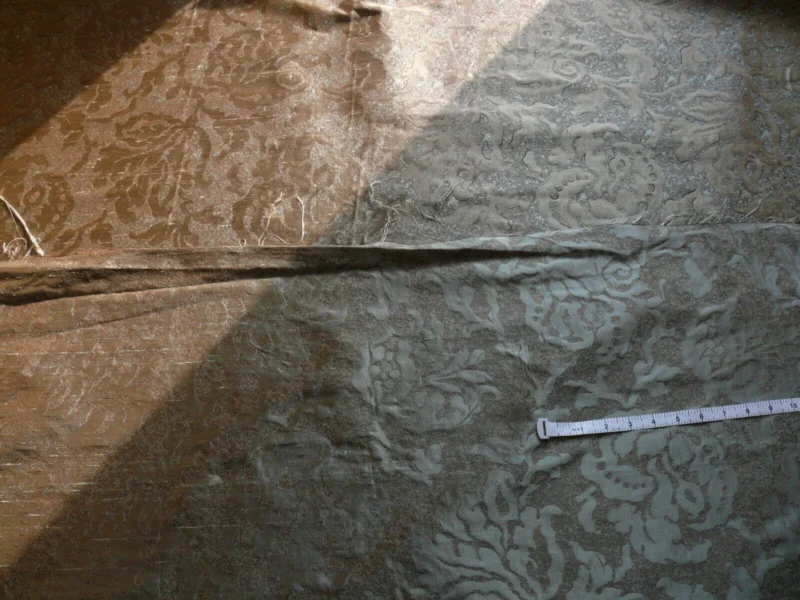 P1180327 by yard 100% Silk Jacquard Papercut Pomegranate Flower "december" Silver Mid Century Strie