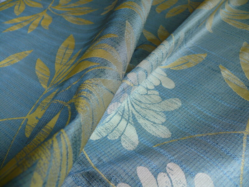 P1260006 By yard 100% Silk Lampas Bali Breeze "ocean" Blue Flora Tropical Reversible