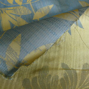 P1260008 By yard 100% Silk Lampas Bali Breeze "ocean" Blue Flora Tropical Reversible