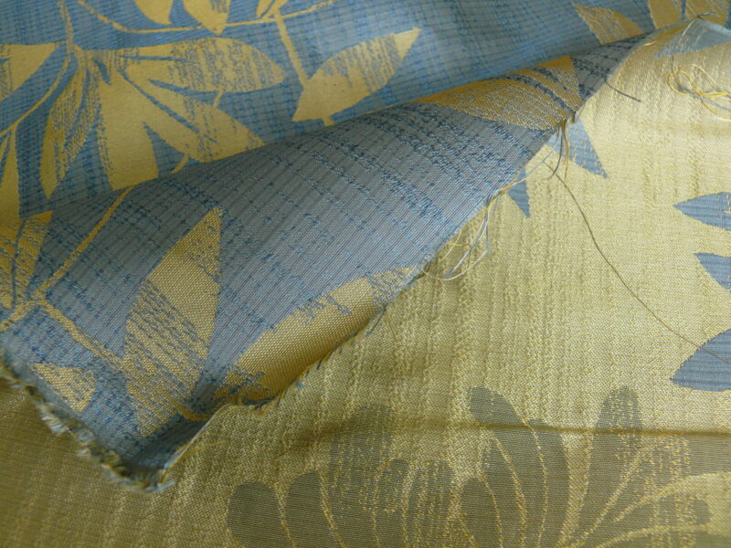 P1260008 By yard 100% Silk Lampas Bali Breeze "ocean" Blue Flora Tropical Reversible