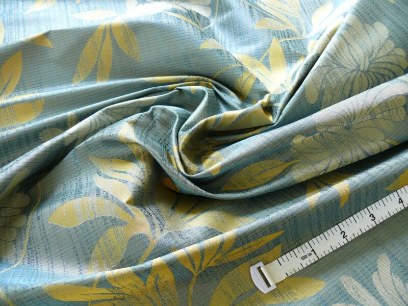 P1260014 By yard 100% Silk Lampas Bali Breeze "ocean" Blue Flora Tropical Reversible