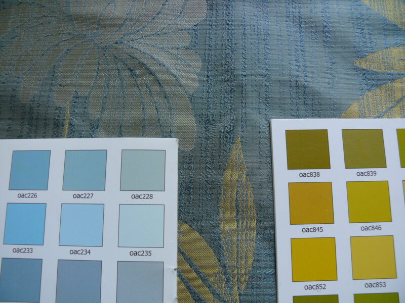 P1260016 By yard 100% Silk Lampas Bali Breeze "ocean" Blue Flora Tropical Reversible