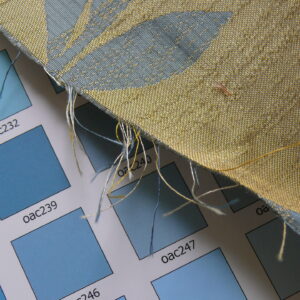 P1260018 By yard 100% Silk Lampas Bali Breeze "ocean" Blue Flora Tropical Reversible