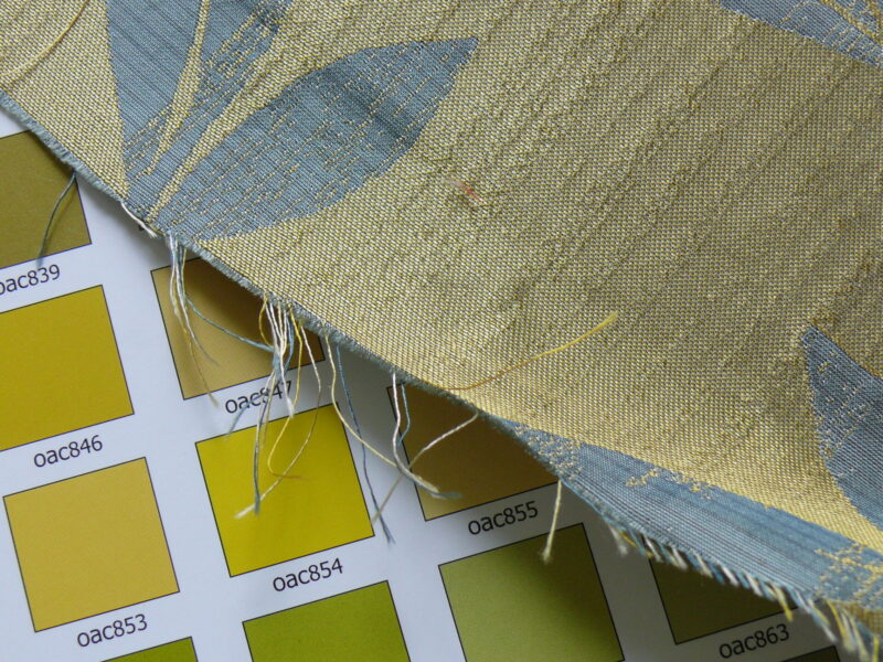 P1260019 By yard 100% Silk Lampas Bali Breeze "ocean" Blue Flora Tropical Reversible