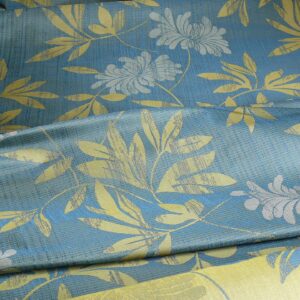 P1260020 By yard 100% Silk Lampas Bali Breeze "ocean" Blue Flora Tropical Reversible