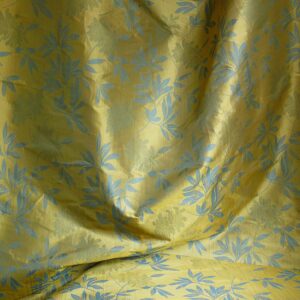 P1260022 By yard 100% Silk Lampas Bali Breeze "ocean" Blue Flora Tropical Reversible