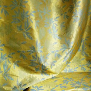 P1260023 By yard 100% Silk Lampas Bali Breeze "ocean" Blue Flora Tropical Reversible