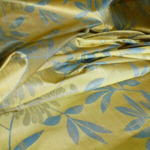 P1260024 By yard 100% Silk Lampas Bali Breeze "ocean" Blue Flora Tropical Reversible