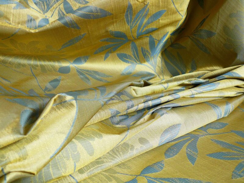 P1260025 By yard 100% Silk Lampas Bali Breeze "ocean" Blue Flora Tropical Reversible