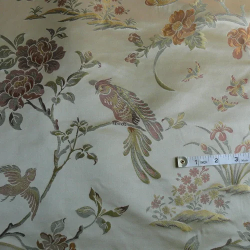 P1020875 100% Silk Lampas Bird of Paradise Tree-peony Chinoisery Gold Custom Order