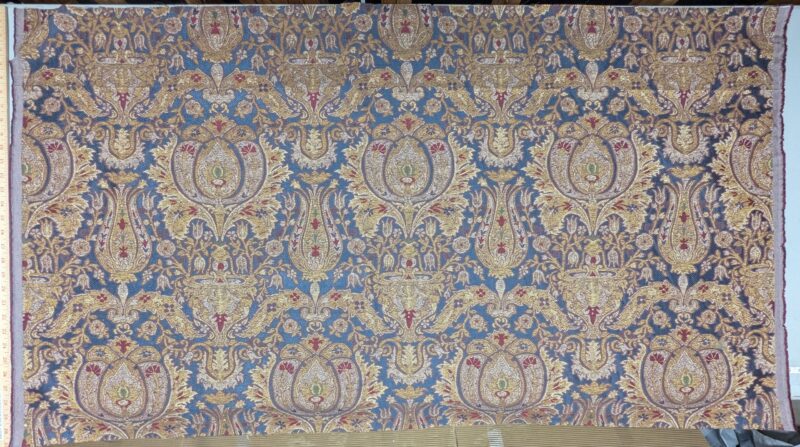 PXL_20250213_210141393 0.86y Lee Jofa San Pietro "mineral" Blue Paisley Red Gold