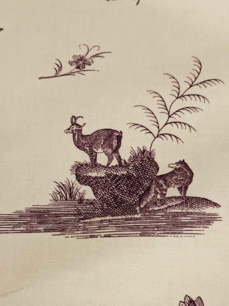PXL_20240304_215215105 Brunschwig & Fils Chinoisere A L'americaine Toile Berry Plum Deep Purple White Cotton Bird Animal Spider from Mount Vernon Bty
