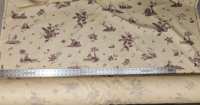 PXL_20240304_215432600 Brunschwig & Fils Chinoisere A L'americaine Toile Berry Plum Deep Purple White Cotton Bird Animal Spider from Mount Vernon Bty