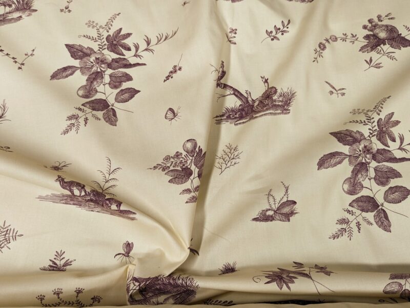 PXL_20240304_220117844 Brunschwig & Fils Chinoisere A L'americaine Toile Berry Plum Deep Purple White Cotton Bird Animal Spider from Mount Vernon Bty