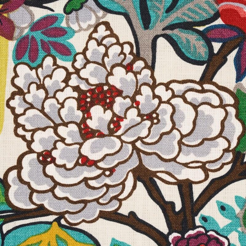 By yard  Schumacher Chiang Mai Dragon Jewel Tones On Alabaster Linen Print 173273