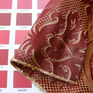 P1530941.jpg Clarence House "ankara" 100%silk Damask Burgundy & Copper Gold MSRP USD 208/Y