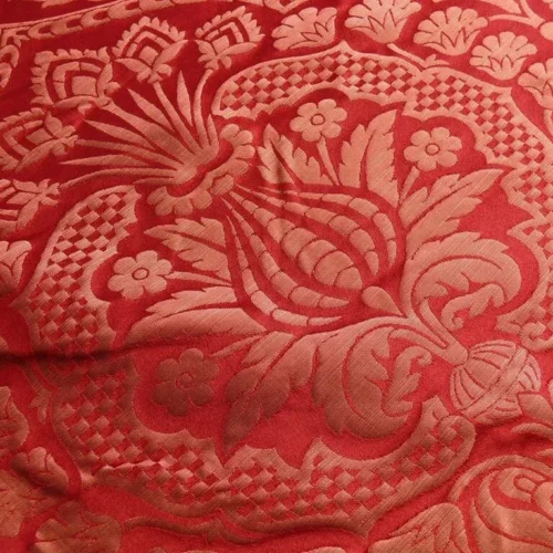 RENAISSANCE ARTICHOKE SILK DAMASK in Cabernet Red & Copper RENAISSANCE ARTICHOKE SILK DAMASK in Cabernet Red & Copper