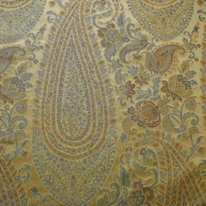 100% SILK LAMPAS CASHMERE PAISLEY SEASIDE BLUE GOLD 100% SILK LAMPAS CASHMERE PAISLEY SEASIDE BLUE GOLD