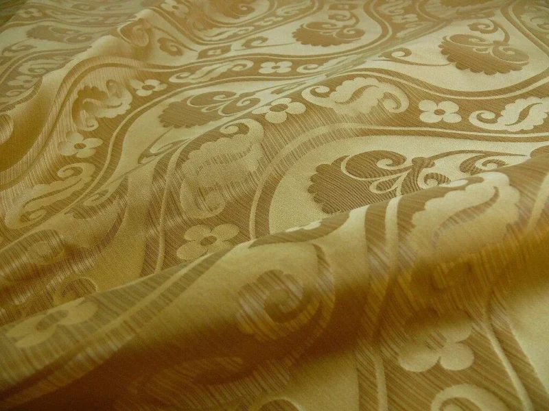 BY YARD HIGH END 100%SILK DAMASK PEONY RIVER "CURRY"