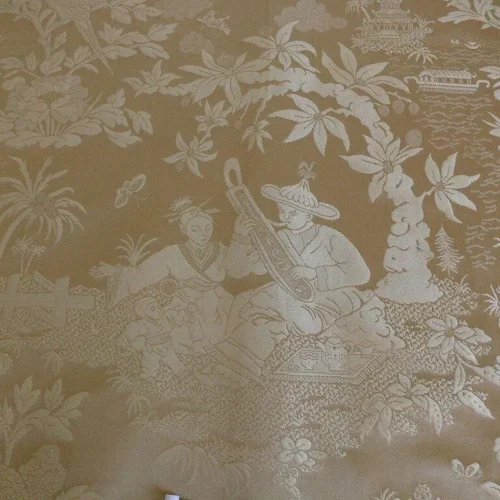 BTY 100% SILK DAMASK CHINOISERIE MUSIC GARDEN “WHITEGOLD” BTY 100% SILK DAMASK CHINOISERIE MUSIC GARDEN "WHITEGOLD"