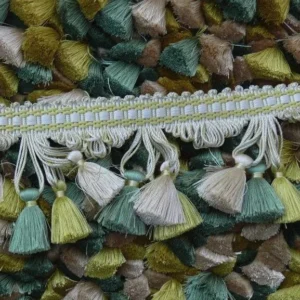 Scalamandre Jules Verne 100% Silk Tassel Fringe Chalk Lemon Aqua Scalamandre Jules Verne 100% Silk Tassel Fringe Chalk Lemon Aqua