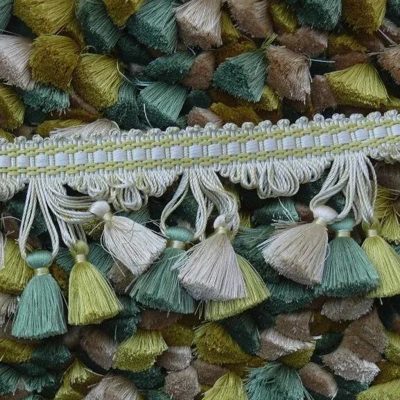 Scalamandre Jules Verne 100% Silk Tassel Fringe Chalk Lemon Aqua Scalamandre Jules Verne 100% Silk Tassel Fringe Chalk Lemon Aqua