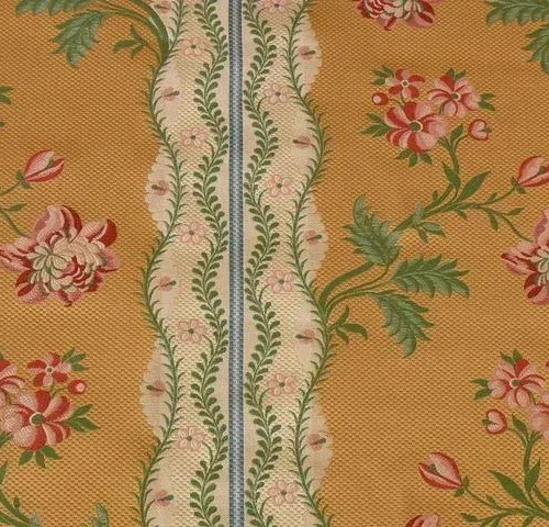 1.8Y SCALAMANDRE GREEN RED PINK LACE LAMPAS ON BRONZE "ZOE" 1.8Y SCALAMANDRE GREEN RED PINK LACE LAMPAS ON BRONZE "ZOE"