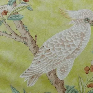 BRUNSCHWIG & FILS KANCHOU PARROTS CHINIOSERIE FLOWER PRINT GREEN BRUNSCHWIG & FILS KANCHOU PARROTS CHINIOSERIE FLOWER PRINT GREEN