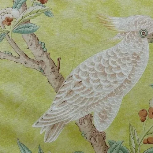 BRUNSCHWIG & FILS KANCHOU PARROTS CHINIOSERIE FLOWER PRINT GREEN BRUNSCHWIG & FILS KANCHOU PARROTS CHINIOSERIE FLOWER PRINT GREEN