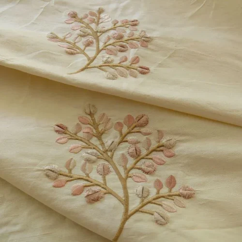 KRAVET SILK DUPIONI EMBROIDERY WHITE PINK SPRIG BTY MSRP$100+/Y