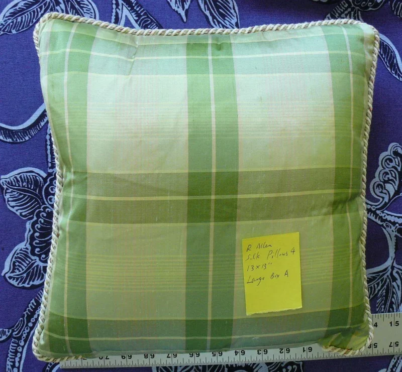 ROBERT ALLEN WATKINS GLEN PILLOWS SPRING GREEN 100% SILK PLAID