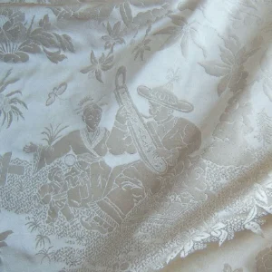 100%SILK CHINOISERY MUSIC GARDEN TOILE "PEARL" PEARLY WHITE SUPE 100%SILK CHINOISERY MUSIC GARDEN TOILE "PEARL" PEARLY WHITE SUPE