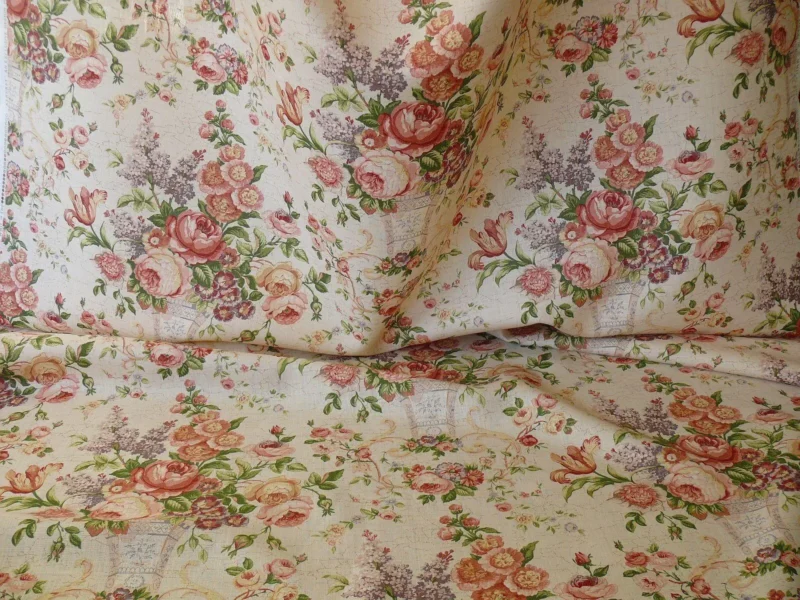 BTY LEE JOFA ASHURST PEONY TULIP LILAC ROSE 100%LINEN ON BISQUE