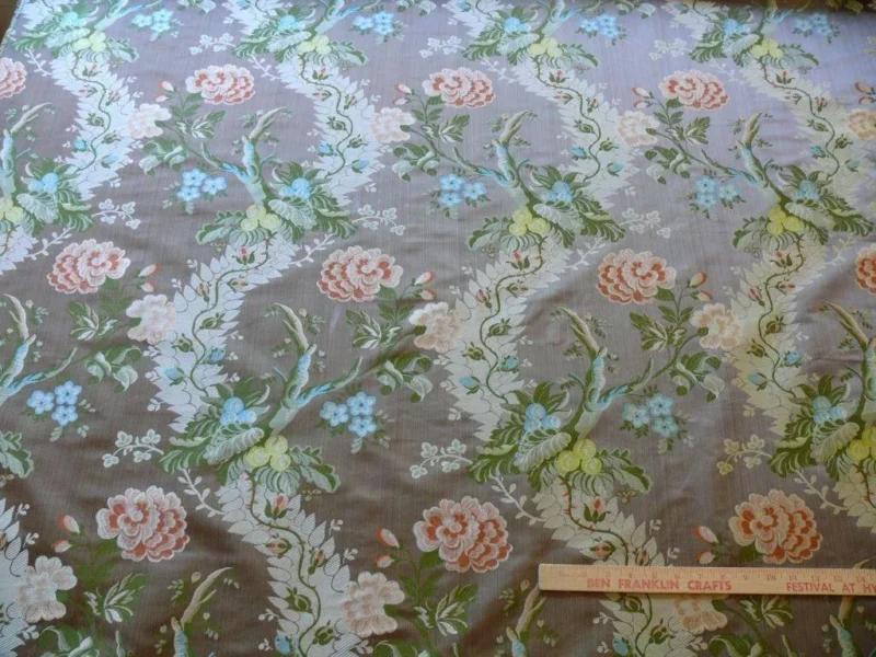 SCALAMANDRE MONT BLANC SILK LAMPAS RED GOLD BLUE ON HAZELNUT BRO SCALAMANDRE MONT BLANC SILK LAMPAS RED GOLD BLUE ON HAZELNUT BRO