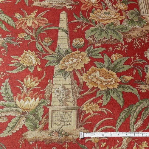 6.6Y LEE JOFA "NELSON" RED LINEN ENGLISH HISTORICAL FIGURED PRIN 6.6Y LEE JOFA "NELSON" RED LINEN ENGLISH HISTORICAL FIGURED PRIN