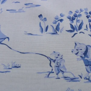 SCALAMANDRE LIFE ON TOP OF CRANBERRY HILL BLUE ANIMAL CAT FROG P