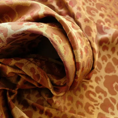 STUNNING! 100% SILK CHEETAH TIGER JARQUARD BROWN GOLD RED BTY MS STUNNING! 100% SILK CHEETAH TIGER JARQUARD BROWN GOLD RED BTY MS