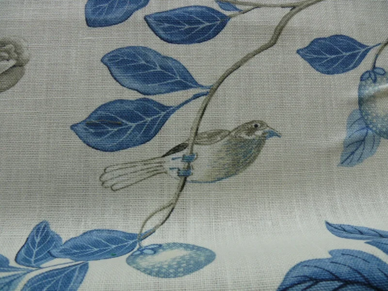 BTY GP & J Baker EMPEROR'S GARDEN Chinoiserie Bird Linen Blue Wh BTY GP & J Baker EMPEROR'S GARDEN Chinoiserie Bird Linen Blue Wh
