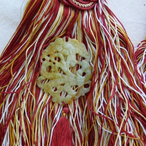 SCALAMANDRE DUCHESSA SILK/JADE DOUBLE TIEBACK RED GOLD YELLOW JA SCALAMANDRE DUCHESSA SILK/JADE DOUBLE TIEBACK RED GOLD YELLOW JA