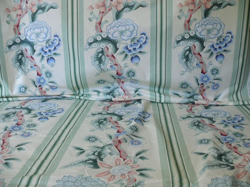 BRUNSCHWIG & FILS K’ANG HSI COTTON PEONY CHINOISERIE MINT GREEN BRUNSCHWIG & FILS K'ANG HSI COTTON PEONY CHINOISERIE MINT GREEN