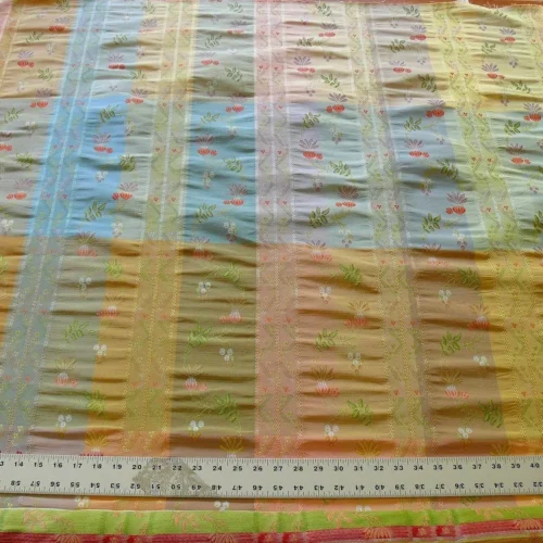 2.75Y SCALAMANDRE FRENCH LACE FLOWER LAMPAS PINK BLUE ORANGE#16 2.75Y SCALAMANDRE FRENCH LACE FLOWER LAMPAS PINK BLUE ORANGE#16