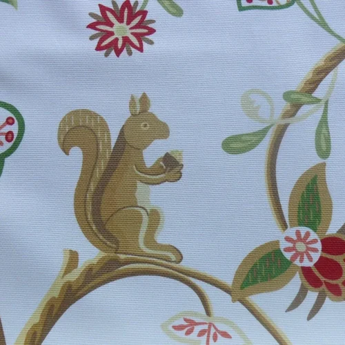 SCALAMANDRE WHITE KIRKWOOD SQUIRREL PEACOCK ACORN ANIMALS COTTON