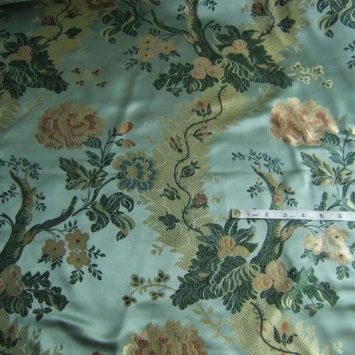 French Documentary Design Palais Brocade100%Silk Lampas Teal French Documentary Design Palais Brocade100%Silk Lampas Teal