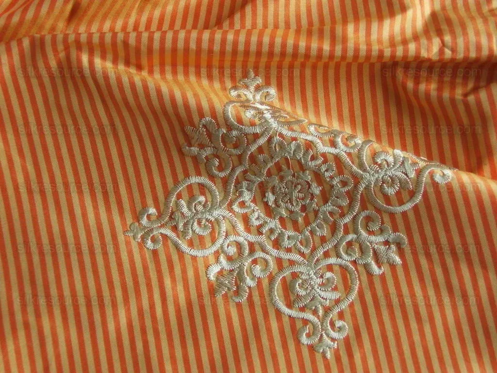HIGHLAND COURT 100%Silk Taffeta Embroidery Orange Saffron HIGHLAND COURT 100%Silk Taffeta Embroidery Orange Saffron