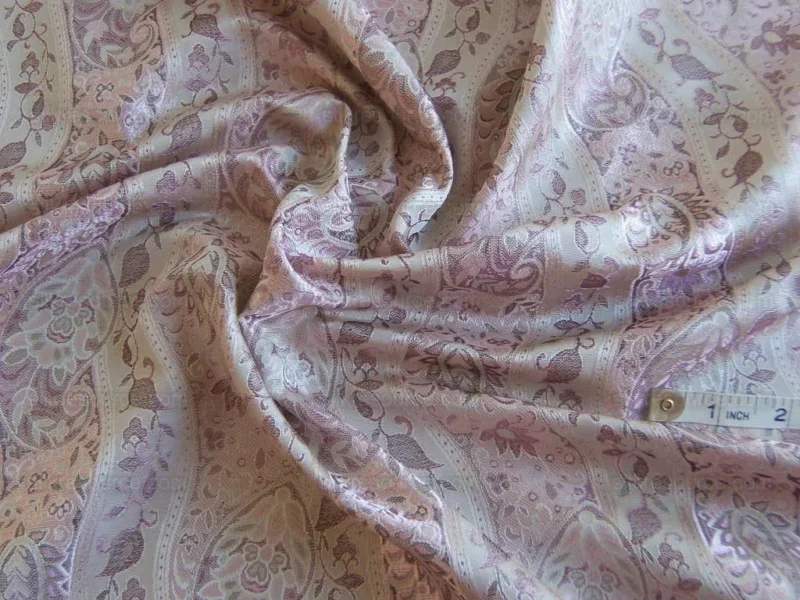 BARANZELLI 100% Silk Damask Paisley Lavender & Silver BTY BARANZELLI 100% Silk Damask Paisley Lavender & Silver BTY