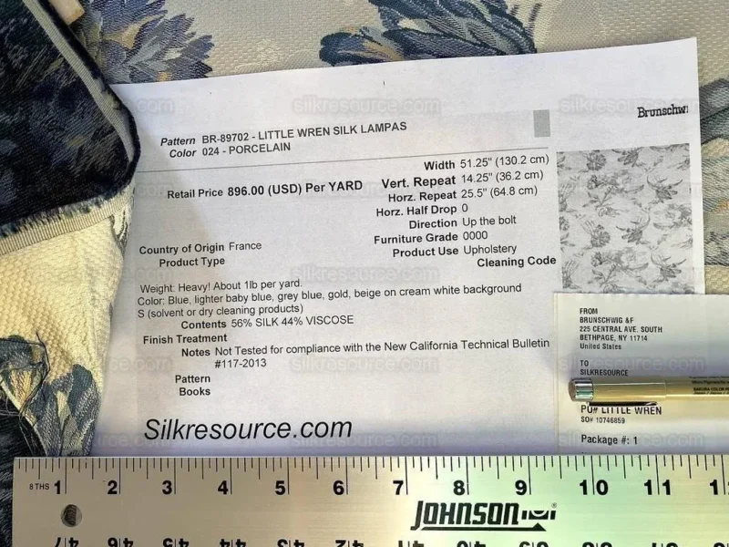 Bty Brunschwig & Fils Little Wren Silk Lampas Porcelain MSRP USD 896Y