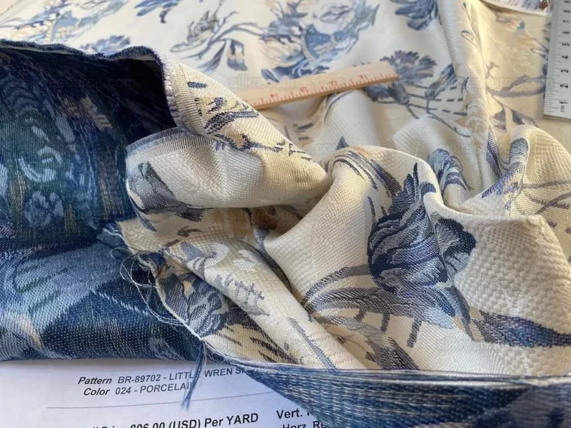 Bty Brunschwig & Fils Little Wren Silk Lampas Porcelain MSRP USD 896Y