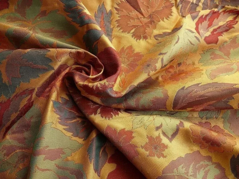 HiEnd 100% Silk Lampas Brocade Golden Fall Foliage BTY HiEnd 100% Silk Lampas Brocade Golden Fall Foliage BTY